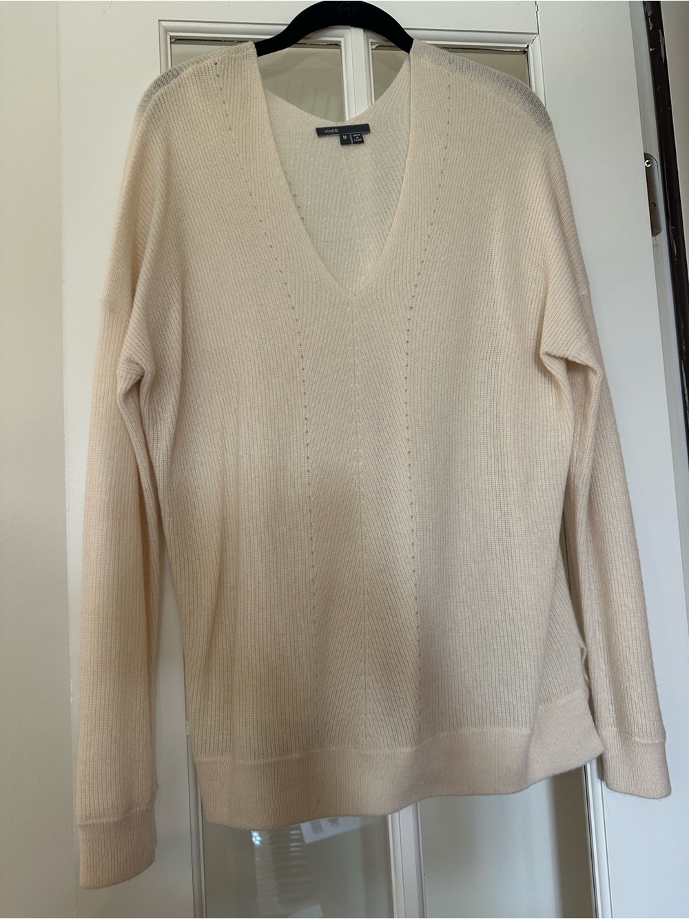 Vince Cream V-Neck Ribbed Sweater
